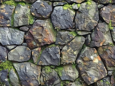 Seamless moss rubble stone wall