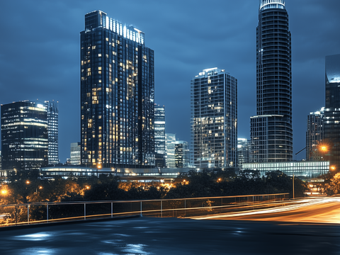 Modern City High-rise Building Road Night View