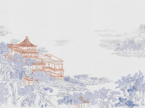 New Chinese style architectural landscape mural