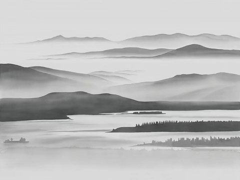 New Chinese style black and white landscape mural