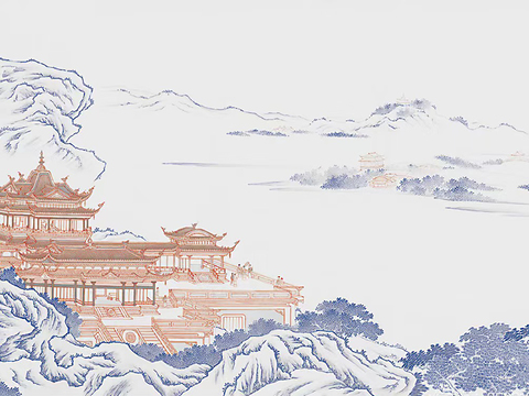 New Chinese style architectural landscape mural