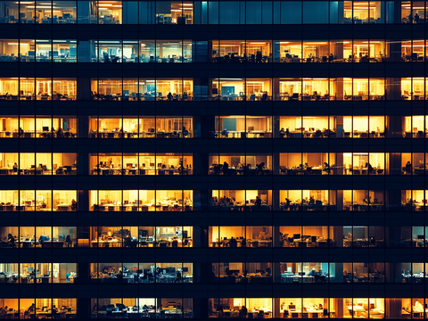 Building facade night windows