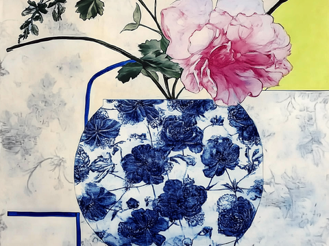 New Chinese Middle Style Dopamine Blue and White Porcelain Hanging Painting