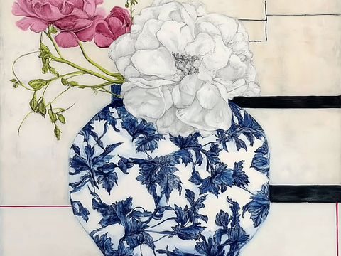 New Chinese Middle Style Dopamine Blue and White Porcelain Hanging Painting