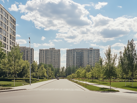 Modern daytime residential exterior lawn greening road