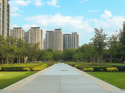 Modern daytime residential exterior lawn greening road