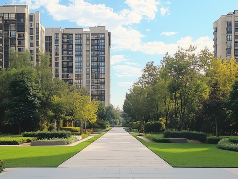 Modern daytime residential exterior lawn greening road