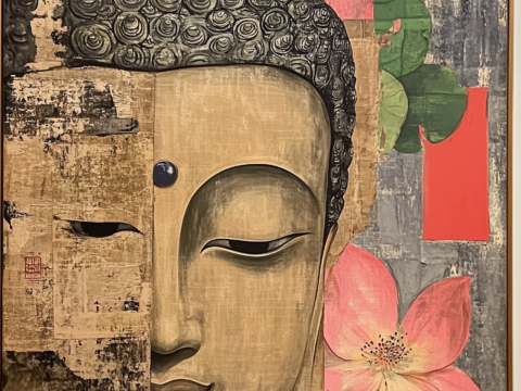 New Chinese Middle Ancient Buddha Head Painting