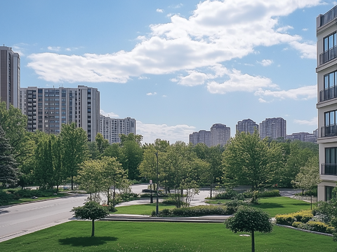 Modern daytime residential exterior lawn greening road