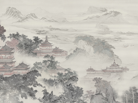 Chinese Landscape Attic Mural