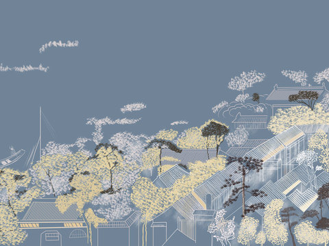 New Chinese line drawing wallpaper