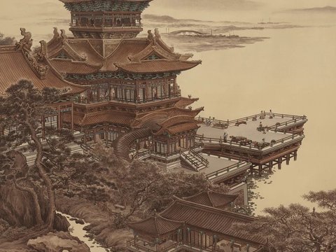 Chinese Style Ancient Building Platform Wallpaper Mural