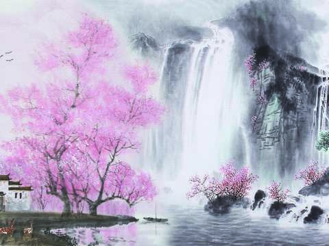 Chinese landscape wallpaper ink painting mural