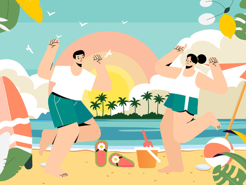 Cartoon seaside couple illustration