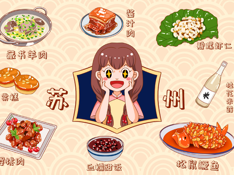 Cartoon Suzhou Food Mural