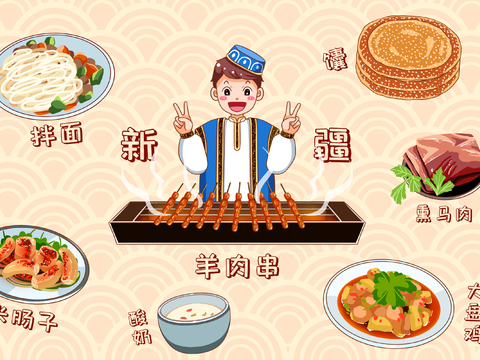 Cartoon Xinjiang Food Mural