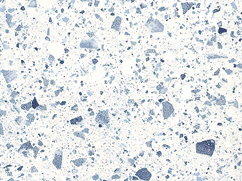 Small particle blue and white super clear terrazzo