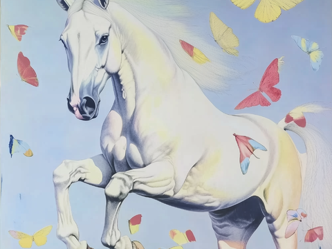 Modern Color White Horse Oil Painting