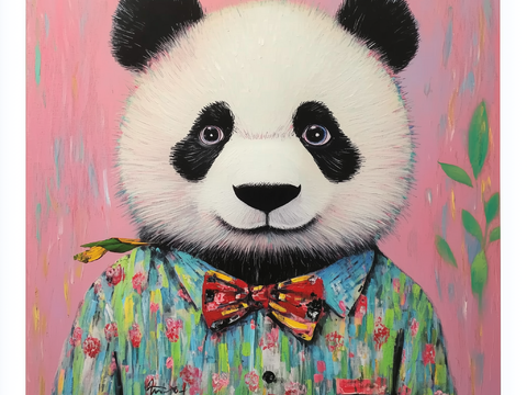 Cartoon Color Panda Hanging Painting