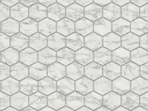 Seamless white hexagonal stone parquet floor tile pavement road ground square paving