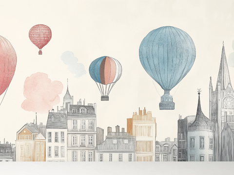 Modern Children's Hot Air Balloon Castle Mural Wall Cloth