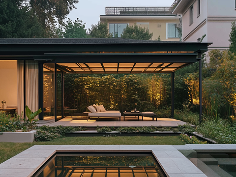 Modern Dusk Villa Courtyard Exterior