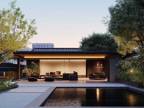 New Chinese-style Villa Courtyard Exterior