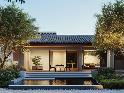 New Chinese-style Villa Courtyard Exterior