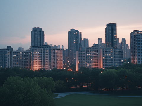 Modern Evening City Night View