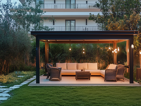 Modern Dusk Villa Courtyard Exterior