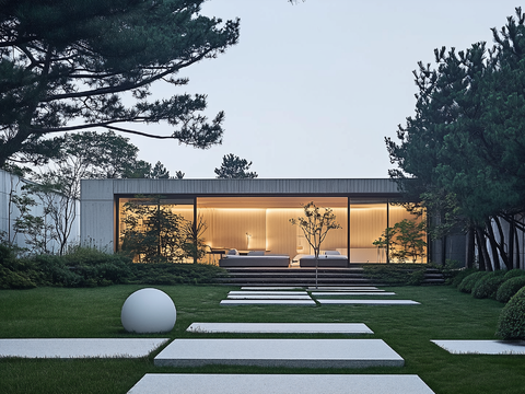 Modern Dusk Villa Courtyard Exterior