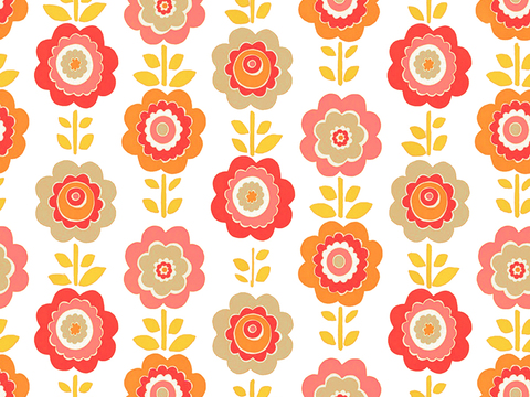 Seamless modern children's room orange flower print texture pattern wallpaper wall covering wall covering