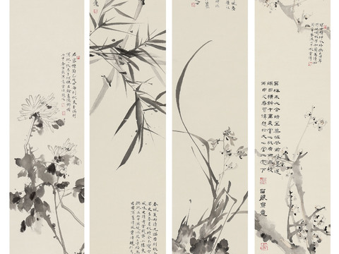 Chinese painting plum orchid bamboo chrysanthemum