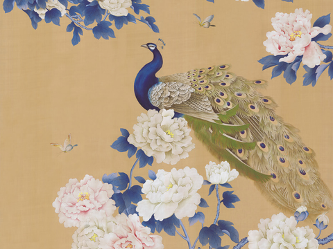 Super Qing Chinese Wallpaper Flower Bird Lotus Mural