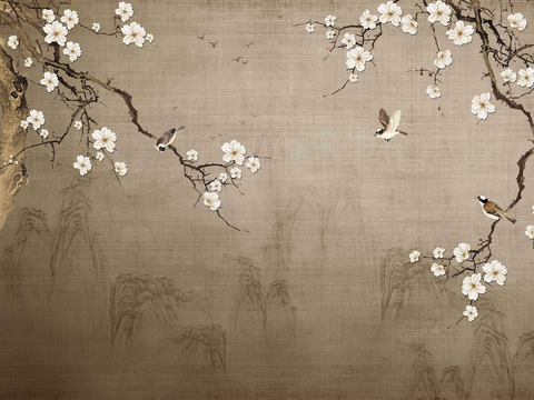 Super Qing Chinese Wallpaper Flower Bird Lotus Mural