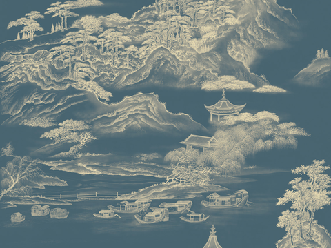 Super Qing Chinese Landscape Wallpaper Mural