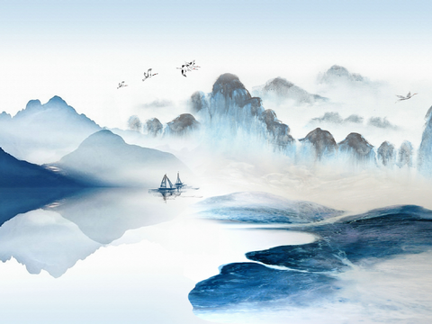 Super Qing Chinese Landscape Wallpaper Mural