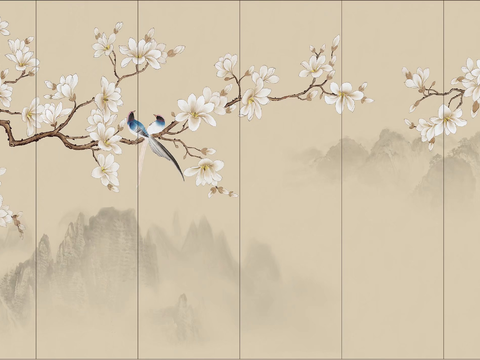 Super Qing Chinese Wallpaper Flower Bird Lotus Mural