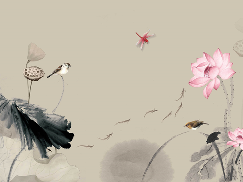 Super Qing Chinese Wallpaper Flower Bird Lotus Mural