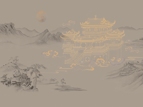 Super Qing Chinese Landscape Wallpaper Mural