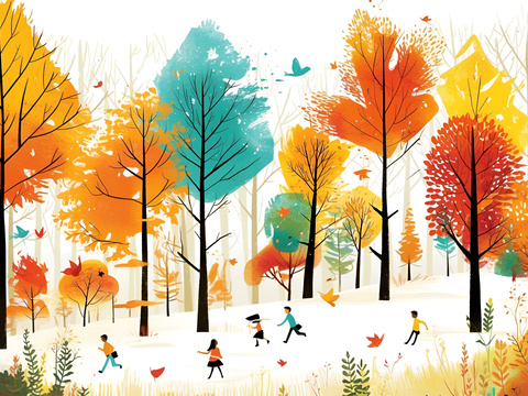 Cartoon Autumn Forest Mural