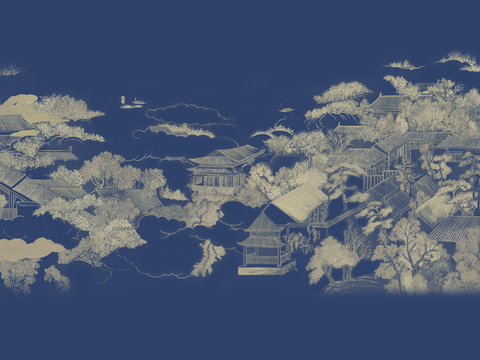 Super Qing Chinese Landscape Wallpaper Mural