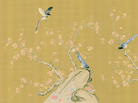 Super Qing Chinese Wallpaper Flower Bird Lotus Mural