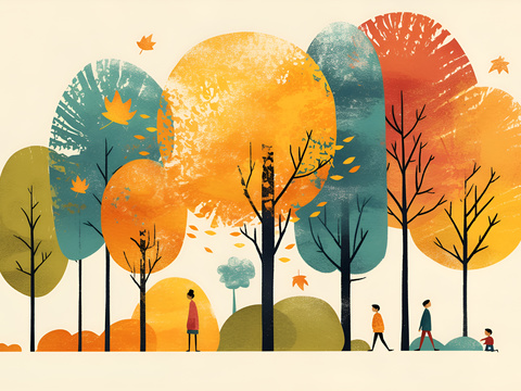 Cartoon Autumn Forest Mural