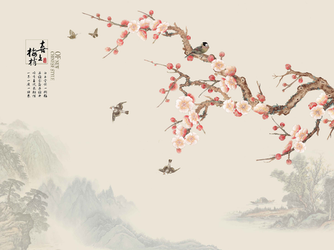 Super Qing Chinese Wallpaper Flower Bird Lotus Mural