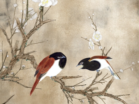 Super Qing Chinese Wallpaper Flower Bird Lotus Mural