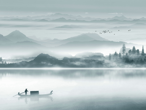 Super Qing Chinese Landscape Wallpaper Mural