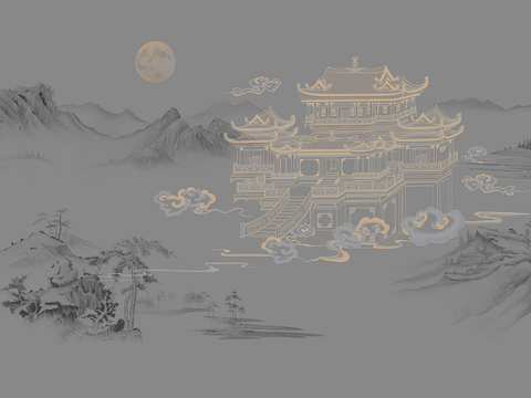 Super Qing Chinese Landscape Wallpaper Mural