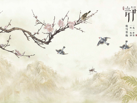 Super Qing Chinese Wallpaper Flower Bird Lotus Mural