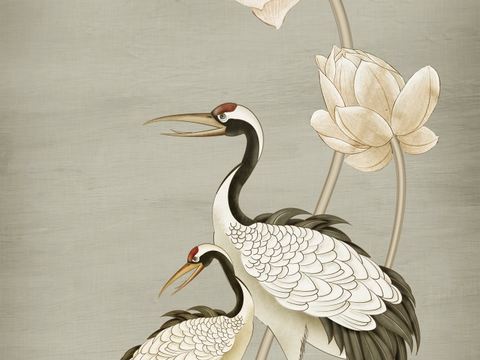 Super Qing Chinese Wallpaper Flower Bird Lotus Mural